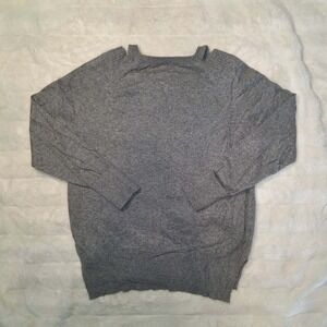 Womens 100% Cashmere Cold Shoulder Sweater Heather Gray Oversized Knit Pullover